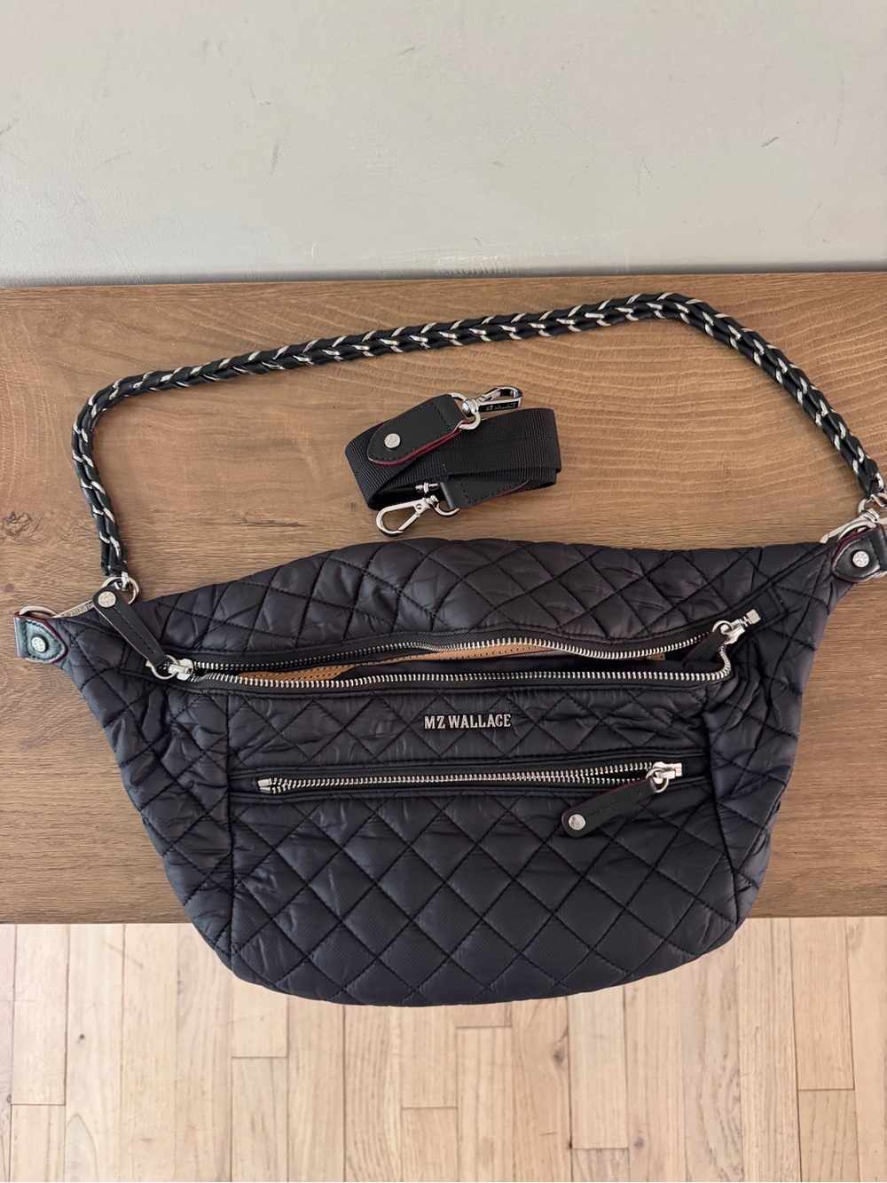 MZ Wallace Crosby Black Quilted Crossbody Belt Bag